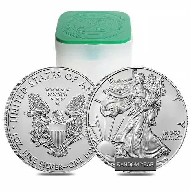 Sealed Tube of 25 US $1 American Eagle One Ounce Silver Dollar (Random Year)